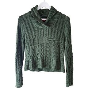 Sundance Moss Green Cable Knit Shawl Collar Cotton‎ Sweater Womens Medium